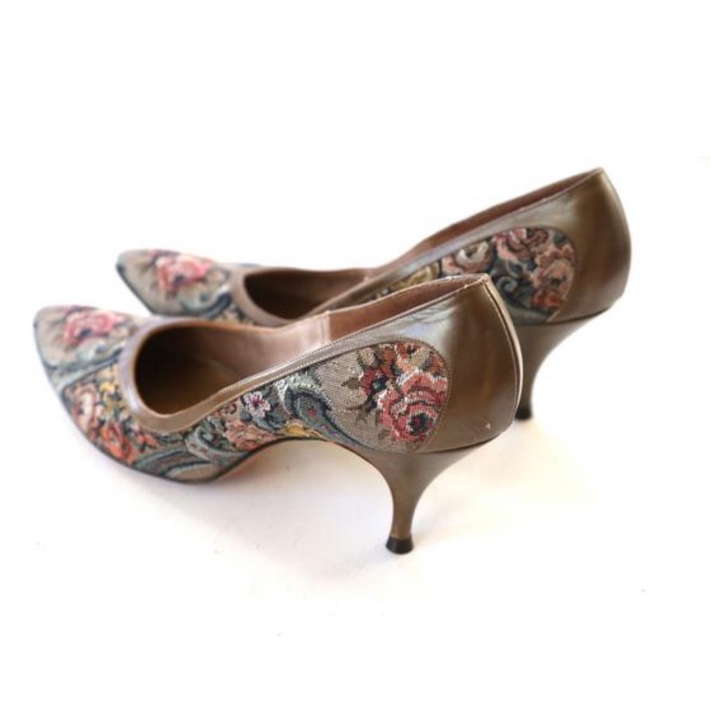Vintage Women Floral pumps tapestry high heels 7.5